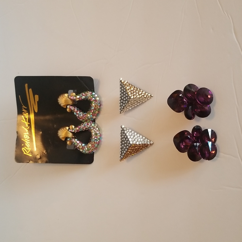 3 pairs large statement earrings Richard Kerr Wendy Gell - e115